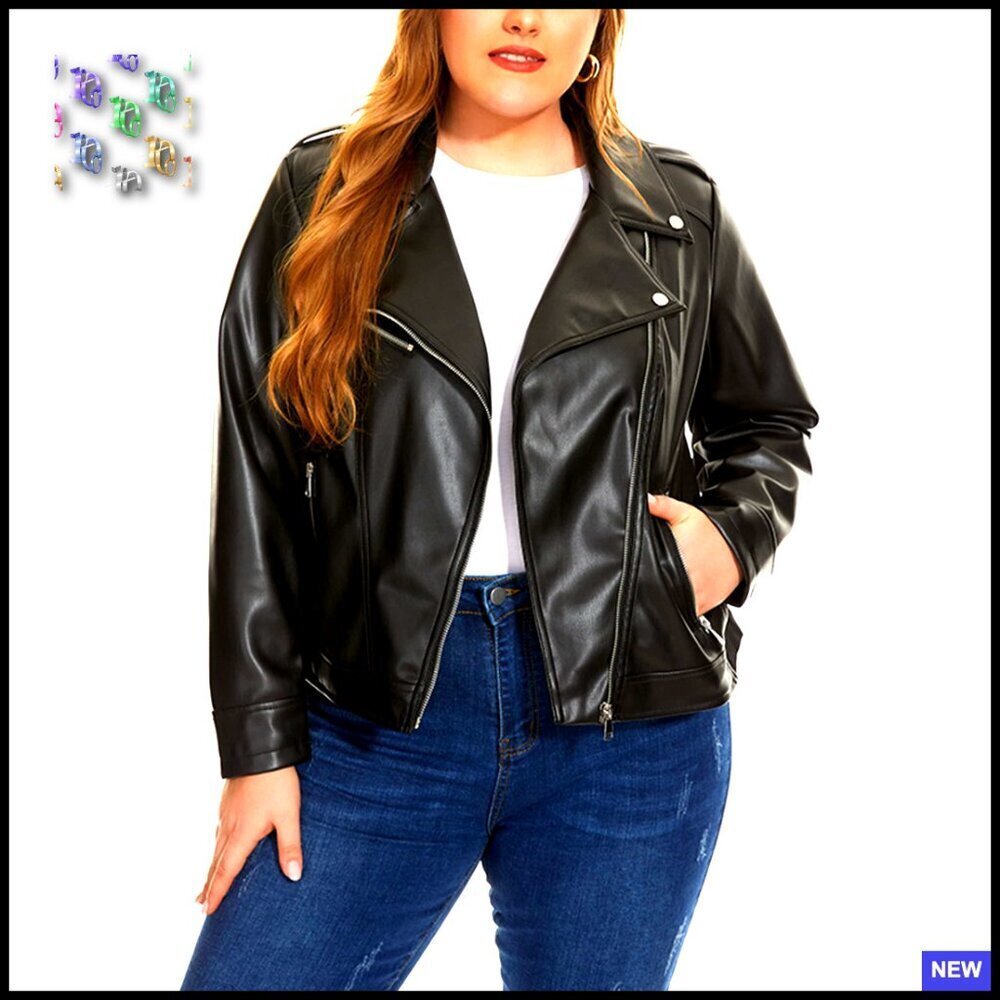 Faux Leather Moto Jacket Zip Up Fitted Plus Size Biker Chic Outerwear